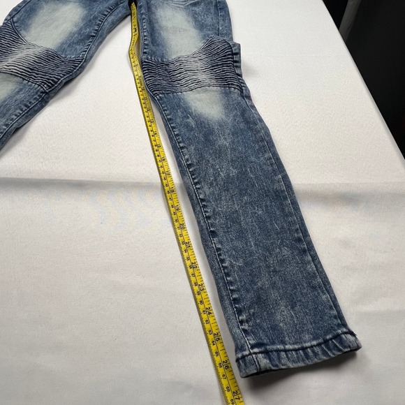 Mecca Stretch Fit Jeans Acid Crinkle Moto Lines Skinny Boys Size 14 Blue Denim - Picture 11 of 11